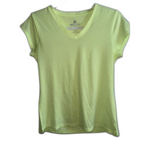 90 Degree by Reflex Neon Lime Green Striped V-Neck Athletic Tee Shirt Medium